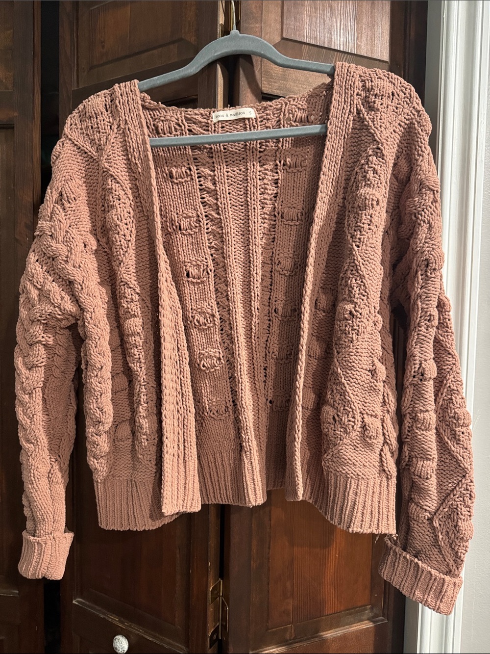 moon & madison Chunky Open-Front Cardigan Sweater - Dusty Rose